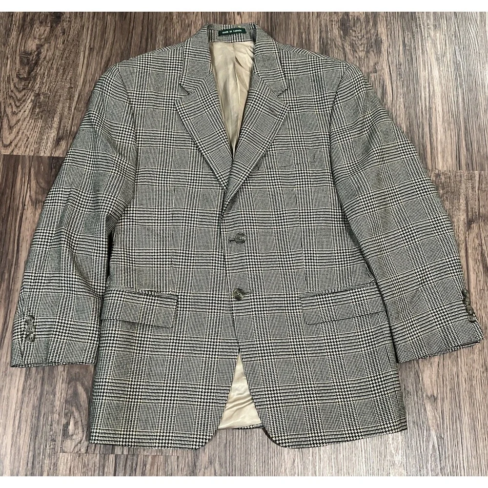 Lauren Ralph Lauren 100% Lambswool Blazer Men Size 40S Plaid Two Button